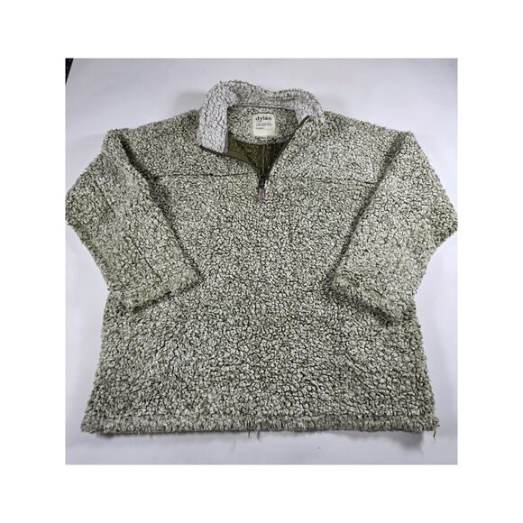 Dylan Women's Frosty Tipped Grey 1/4 Zip Sherpa Teddy Pullover Sz Lg - Picture 1 of 7